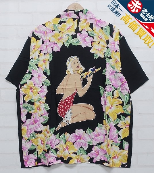 5T3737/リアルマッコイズ Pine McSwine ネイビーガール バックパネル アロハシャツ THE REALMcCOY'S