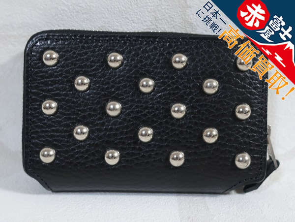 1A9002/未使用品 footthecoacher SHORT ZIP WALLET(CIRCLE STUDS) フットザコーチャー ショートジップウォレット スタッズ 財布