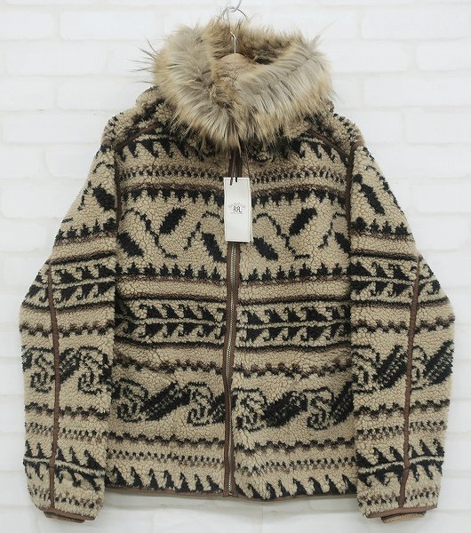 SU5T5774/新品 RRL SHERPA FZ HD-LONG SLEEVE-KNIT POLY/WOOL SHERP ファーフリースパーカー